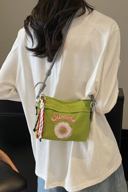 2025 Women's Summer Embroidered Donut Nylon Canvas Crossbody Bag with Zipper - Small Phone Purse for Everyday Use