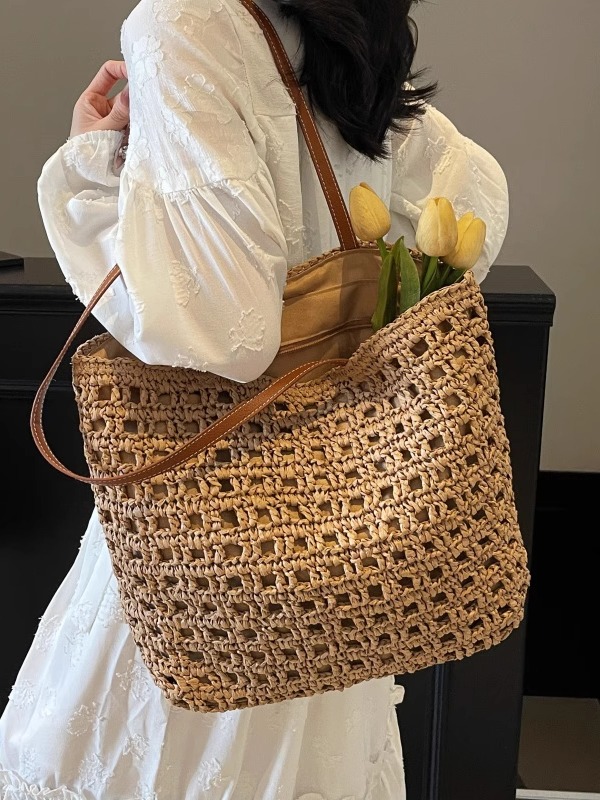 2025 Women's Summer Hollow Weave Straw Tote Bag - Large Capacity Beach Vacation Commuter Shoulder Bag 2025 Women's Summer Hollow Weave Straw Tote Bag - Large Capacity Beach Vacation Commuter Shoulder Bag