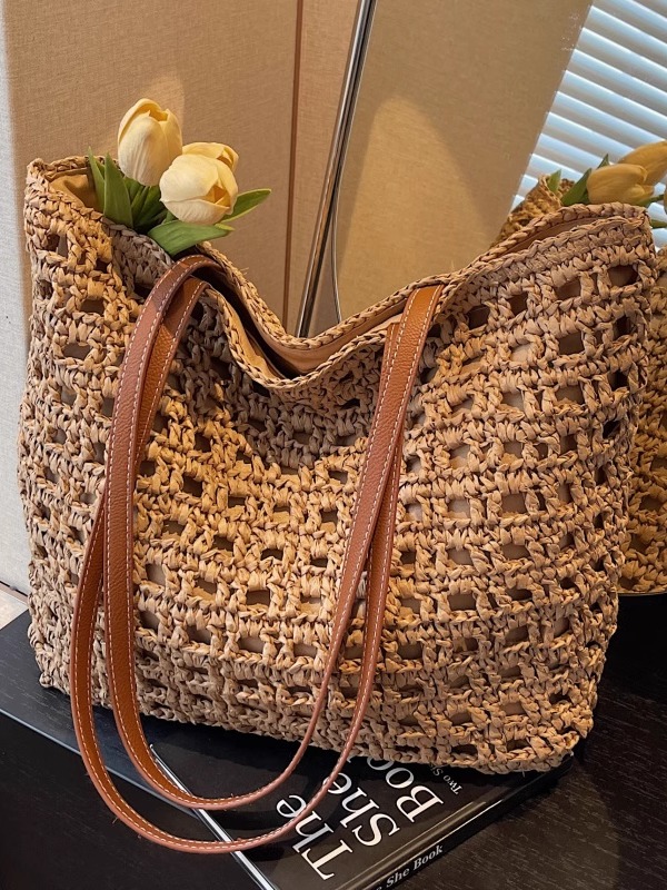 2025 Women's Summer Hollow Weave Straw Tote Bag - Large Capacity Beach Vacation Commuter Shoulder Bag 2025 Women's Summer Hollow Weave Straw Tote Bag - Large Capacity Beach Vacation Commuter Shoulder Bag