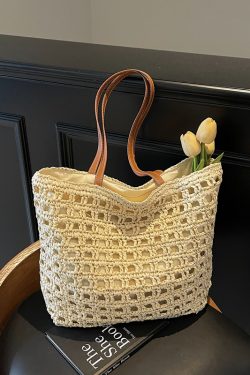 2025 Women's Summer Hollow Weave Straw Tote Bag - Large Capacity Beach Vacation Commuter Shoulder Bag