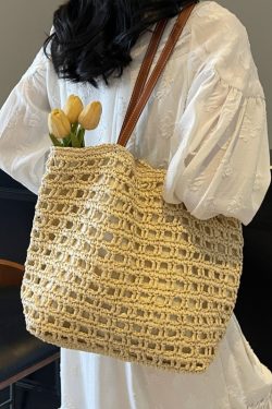 2025 Women's Summer Hollow Weave Straw Tote Bag - Large Capacity Beach Vacation Commuter Shoulder Bag