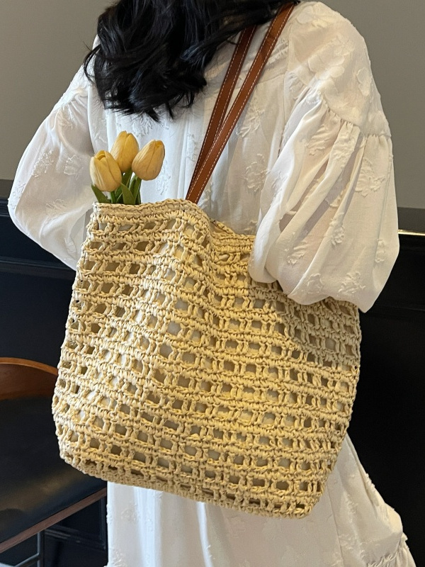 2025 Women's Summer Hollow Weave Straw Tote Bag - Large Capacity Beach Vacation Commuter Shoulder Bag 2025 Women's Summer Hollow Weave Straw Tote Bag - Large Capacity Beach Vacation Commuter Shoulder Bag