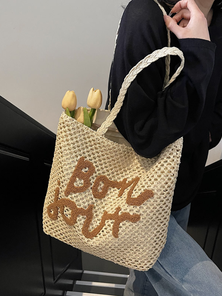 2025 Women's Summer Hollow Woven Beach Bag - Large Capacity Straw Tote for Seaside Vacation 2025 Women's Summer Hollow Woven Beach Bag - Large Capacity Straw Tote for Seaside Vacation