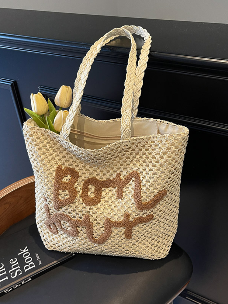 2025 Women's Summer Hollow Woven Beach Bag - Large Capacity Straw Tote for Seaside Vacation 2025 Women's Summer Hollow Woven Beach Bag - Large Capacity Straw Tote for Seaside Vacation