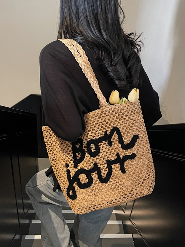 2025 Women's Summer Hollow Woven Beach Bag - Large Capacity Straw Tote for Seaside Vacation 2025 Women's Summer Hollow Woven Beach Bag - Large Capacity Straw Tote for Seaside Vacation