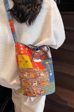 2025 Women's Summer Large Capacity Ethnic Style Bucket Bag - Versatile Crossbody Canvas Tote for Commuting & Everyday Use