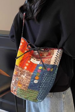 2025 Women's Summer Large Capacity Ethnic Style Bucket Bag - Versatile Crossbody Canvas Tote for Commuting & Everyday Use