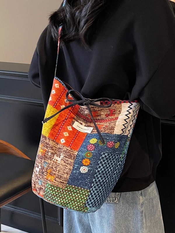 2025 Women's Summer Large Capacity Ethnic Style Bucket Bag - Versatile Crossbody Canvas Tote for Commuting & Everyday Use 2025 Women's Summer Large Capacity Ethnic Style Bucket Bag - Versatile Crossbody Canvas Tote for Commuting & Everyday Use