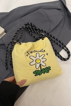 2025 Women's Summer Nylon Embroidered Canvas Drawstring Crossbody Bag - Simple Portable Phone Bag