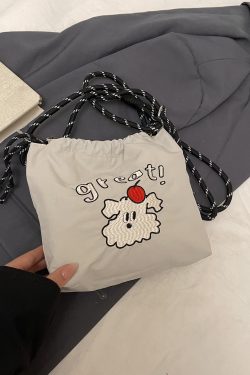 2025 Women's Summer Nylon Embroidered Canvas Drawstring Crossbody Bag - Simple Portable Phone Bag