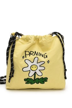 2025 Women's Summer Nylon Embroidered Canvas Drawstring Crossbody Bag - Simple Portable Phone Bag