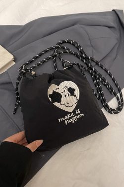 2025 Women's Summer Nylon Embroidered Canvas Drawstring Crossbody Bag - Simple Portable Phone Bag
