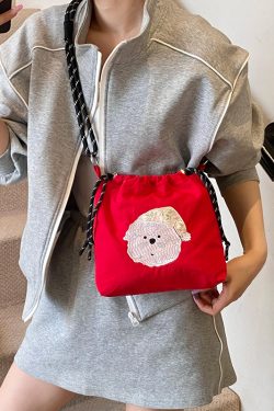 2025 Women's Summer Nylon Embroidered Canvas Drawstring Crossbody Bag - Simple Portable Phone Bag