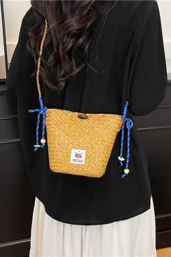2025 Women's Summer Seaside Woven Straw Crossbody Bag - Trendy Vegetable Basket Design for Vacation & Phone Storage