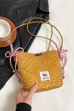 2025 Women's Summer Seaside Woven Straw Crossbody Bag - Trendy Vegetable Basket Design for Vacation & Phone Storage
