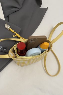 2025 Women's Summer Yellow Plaid Bucket Bag - Stylish Zipper Crossbody Phone Bag for Trendy Fashion