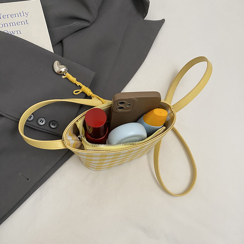 2025 Women's Summer Yellow Plaid Bucket Bag - Stylish Zipper Crossbody Phone Bag for Trendy Fashion 2025 Women's Summer Yellow Plaid Bucket Bag - Stylish Zipper Crossbody Phone Bag for Trendy Fashion