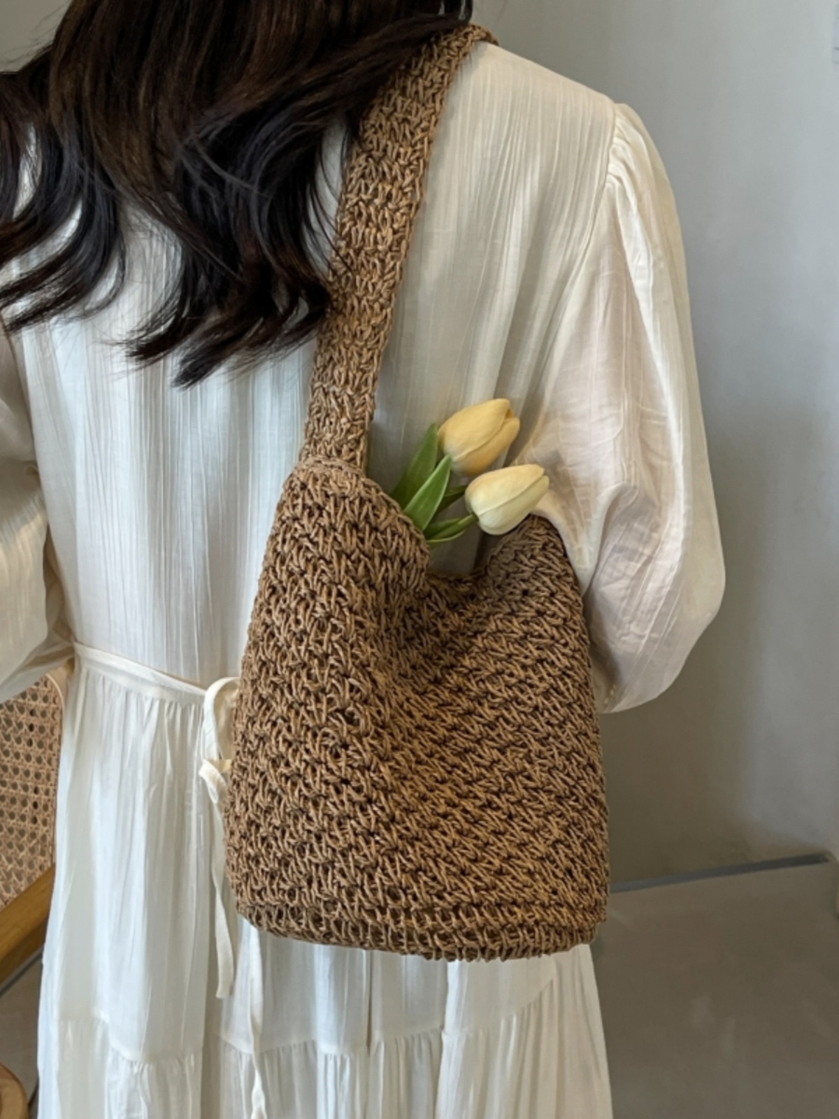 2025 Women's Woven Straw Bucket Bag - Artistic Forest-Themed Shoulder Bag for Beach Vacation 2025 Women's Woven Straw Bucket Bag - Artistic Forest-Themed Shoulder Bag for Beach Vacation