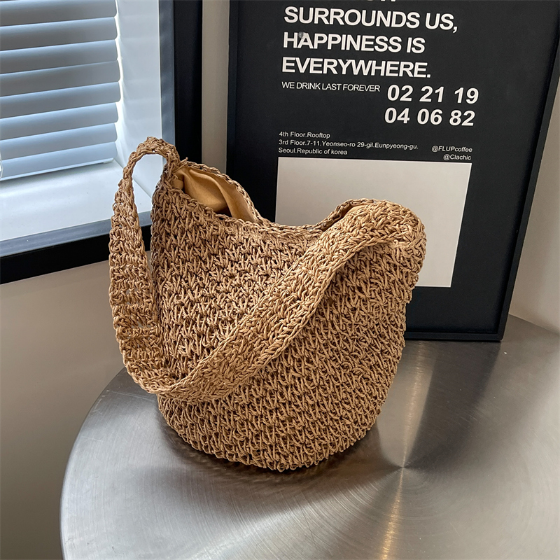 2025 Women's Woven Straw Bucket Bag - Artistic Forest-Themed Shoulder Bag for Beach Vacation 2025 Women's Woven Straw Bucket Bag - Artistic Forest-Themed Shoulder Bag for Beach Vacation
