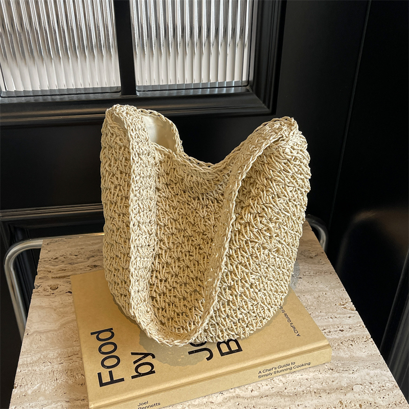 2025 Women's Woven Straw Bucket Bag - Artistic Forest-Themed Shoulder Bag for Beach Vacation 2025 Women's Woven Straw Bucket Bag - Artistic Forest-Themed Shoulder Bag for Beach Vacation