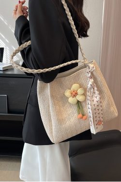 2025 Woven Bucket Bag for Women - Large Capacity Straw Tote for Classroom, Commuting, and Vacation - Stylish Shoulder Bag