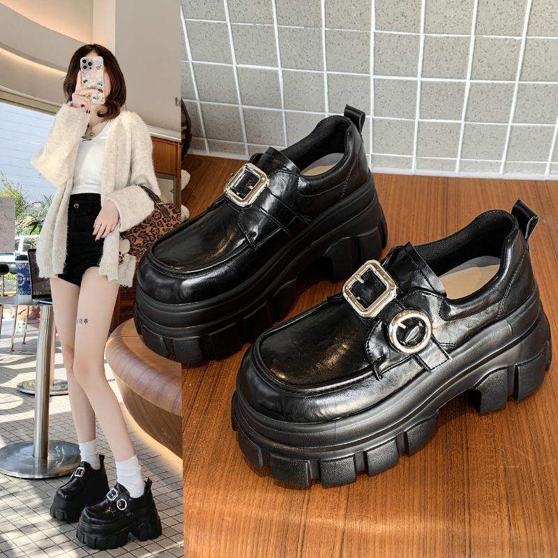 8cm Chunky Heeled Leather Loafers for Women - 2025 Spring British Style Thick-Soled Shoes to Match Skirts 8cm Chunky Heeled Leather Loafers for Women - 2025 Spring British Style Thick-Soled Shoes to Match Skirts