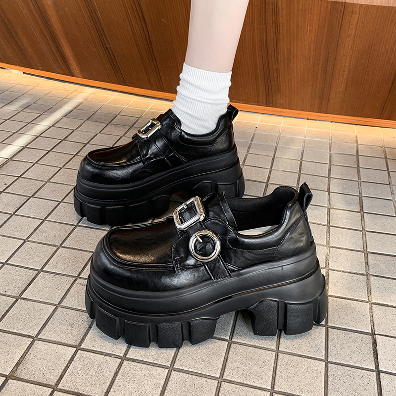 8cm Chunky Heeled Leather Loafers for Women - 2025 Spring British Style Thick-Soled Shoes to Match Skirts 8cm Chunky Heeled Leather Loafers for Women - 2025 Spring British Style Thick-Soled Shoes to Match Skirts