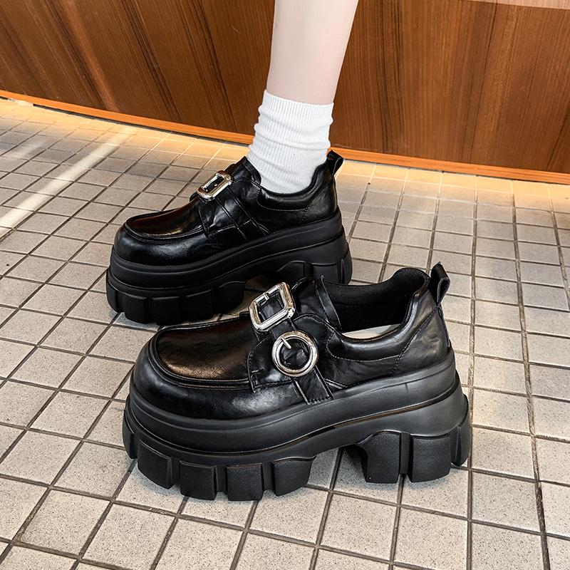 8cm Chunky Heeled Leather Loafers for Women - 2025 Spring British Style Thick-Soled Shoes to Match Skirts 8cm Chunky Heeled Leather Loafers for Women - 2025 Spring British Style Thick-Soled Shoes to Match Skirts