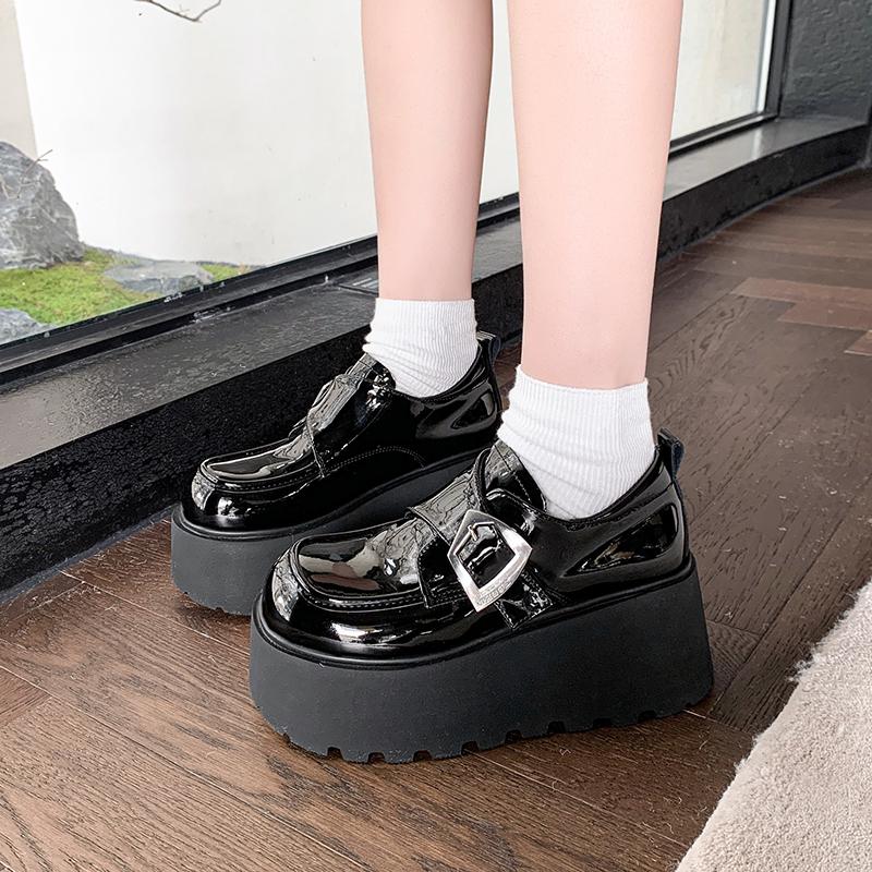 8cm Height-Increasing Black Leather Loafers for Petite Women, 2025 British Style Thick-Soled Flats in Small Sizes 8cm Height-Increasing Black Leather Loafers for Petite Women, 2025 British Style Thick-Soled Flats in Small Sizes