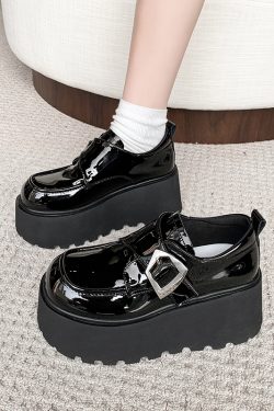 8cm Height-Increasing Black Leather Loafers for Petite Women, 2025 British Style Thick-Soled Flats in Small Sizes