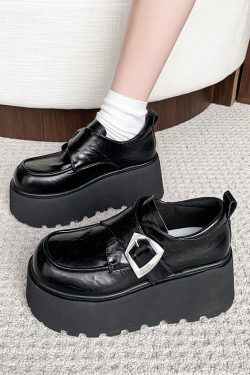 8cm Height-Increasing Black Leather Loafers for Petite Women, 2025 British Style Thick-Soled Flats in Small Sizes
