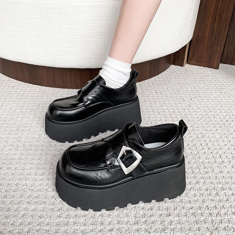 8cm Height-Increasing Black Leather Loafers for Petite Women, 2025 British Style Thick-Soled Flats in Small Sizes 8cm Height-Increasing Black Leather Loafers for Petite Women, 2025 British Style Thick-Soled Flats in Small Sizes