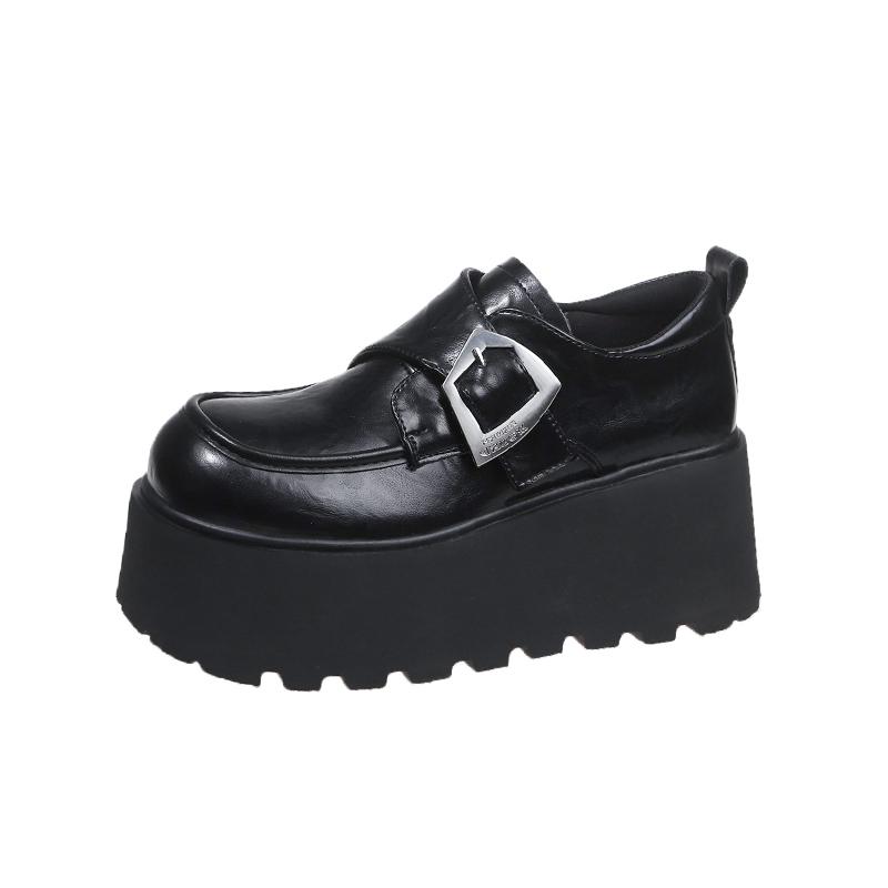 8cm Height-Increasing Black Leather Loafers for Petite Women, 2025 British Style Thick-Soled Flats in Small Sizes 8cm Height-Increasing Black Leather Loafers for Petite Women, 2025 British Style Thick-Soled Flats in Small Sizes