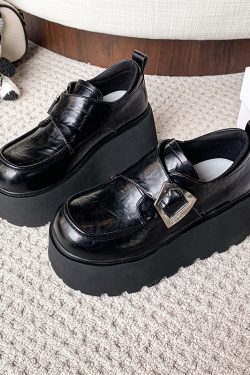 8cm Height-Increasing Black Leather Loafers for Petite Women, 2025 British Style Thick-Soled Flats in Small Sizes