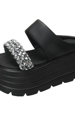 8cm Thick-Soled Height-Increasing Sandals for Women - Summer Rhinestone Fairy Style Beach Shoes for Skirts - 2025 Trend