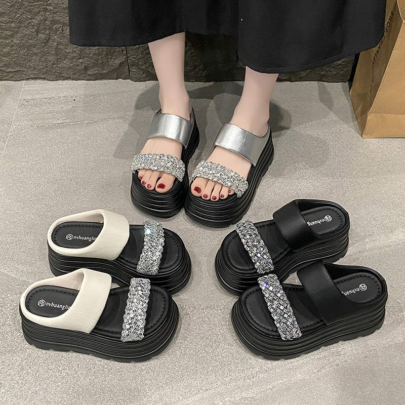 8cm Thick-Soled Height-Increasing Sandals for Women - Summer Rhinestone Fairy Style Beach Shoes for Skirts - 2025 Trend 8cm Thick-Soled Height-Increasing Sandals for Women - Summer Rhinestone Fairy Style Beach Shoes for Skirts - 2025 Trend