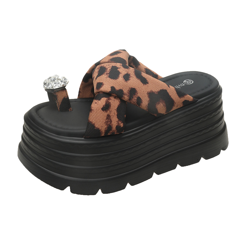 8CM Thick-Soled Leopard Print Rhinestone Open-Toe Sandals for Women - Summer 2025 Height-Increasing Beach Slippers, Perfect with Skirts 8CM Thick-Soled Leopard Print Rhinestone Open-Toe Sandals for Women - Summer 2025 Height-Increasing Beach Slippers, Perfect with Skirts