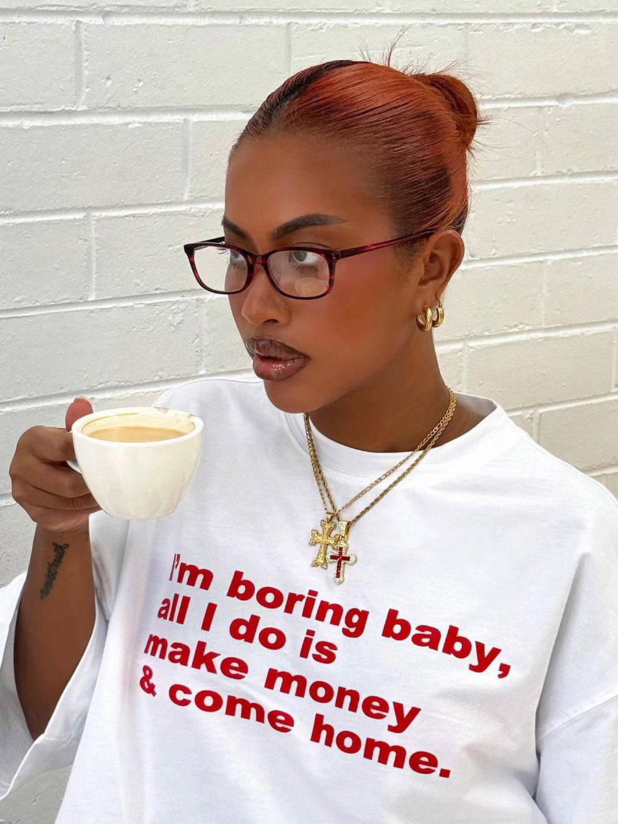 90s American Retro Clean Fit Letter Slogan White Short Sleeve T-Shirt for Women - Oversized Summer Style 90s American Retro Clean Fit Letter Slogan White Short Sleeve T-Shirt for Women - Oversized Summer Style