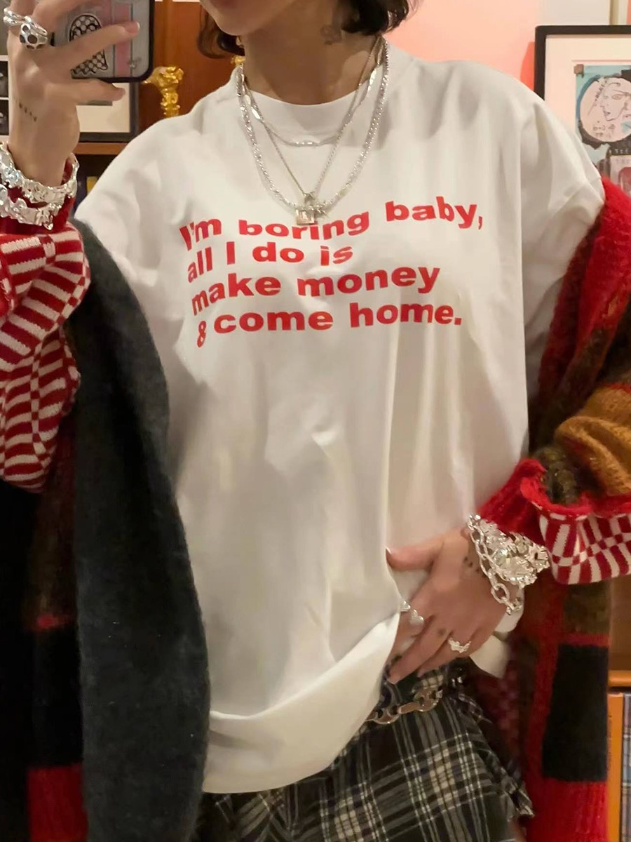 90s American Retro Clean Fit Letter Slogan White Short Sleeve T-Shirt for Women - Oversized Summer Style 90s American Retro Clean Fit Letter Slogan White Short Sleeve T-Shirt for Women - Oversized Summer Style