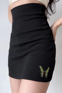 90s Retro Ultra High Waist Butterfly Embroidery A-Line Skirt with Safety Shorts - Go Girl Go DIY Style