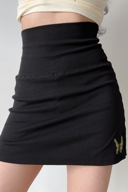 90s Retro Ultra High Waist Butterfly Embroidery A-Line Skirt with Safety Shorts - Go Girl Go DIY Style