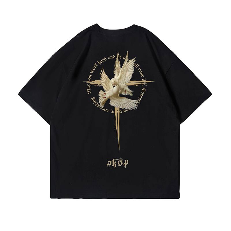 American Gothic Retro Peace Dove T-Shirt for Men - Oversized Short Sleeve High Street Fashion, Trendy Couple Tee American Gothic Retro Peace Dove T-Shirt for Men - Oversized Short Sleeve High Street Fashion, Trendy Couple Tee