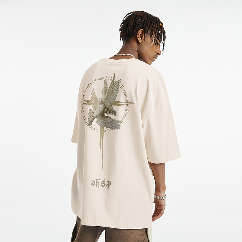 American Gothic Retro Peace Dove T-Shirt for Men - Oversized Short Sleeve High Street Fashion, Trendy Couple Tee American Gothic Retro Peace Dove T-Shirt for Men - Oversized Short Sleeve High Street Fashion, Trendy Couple Tee