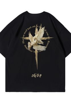 American Gothic Retro Peace Dove T-Shirt for Men - Oversized Short Sleeve High Street Fashion, Trendy Couple Tee