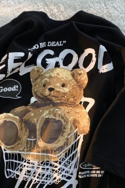 American Retro Bear Graphic Short Sleeve T-Shirt for Men and Women, Plus Size Loose-Fitting Couples Top, Trendy Streetwear