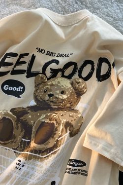 American Retro Bear Graphic Short Sleeve T-Shirt for Men and Women, Plus Size Loose-Fitting Couples Top, Trendy Streetwear