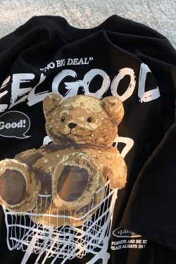 American Retro Bear Graphic Short Sleeve T-Shirt for Men and Women, Plus Size Loose-Fitting Couples Top, Trendy Streetwear