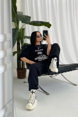 American Retro Black Letter Oversized Short Sleeve T-Shirt for Women - Summer 90s Street Style Top