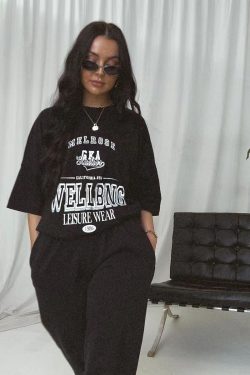 American Retro Black Letter Oversized Short Sleeve T-Shirt for Women - Summer 90s Street Style Top