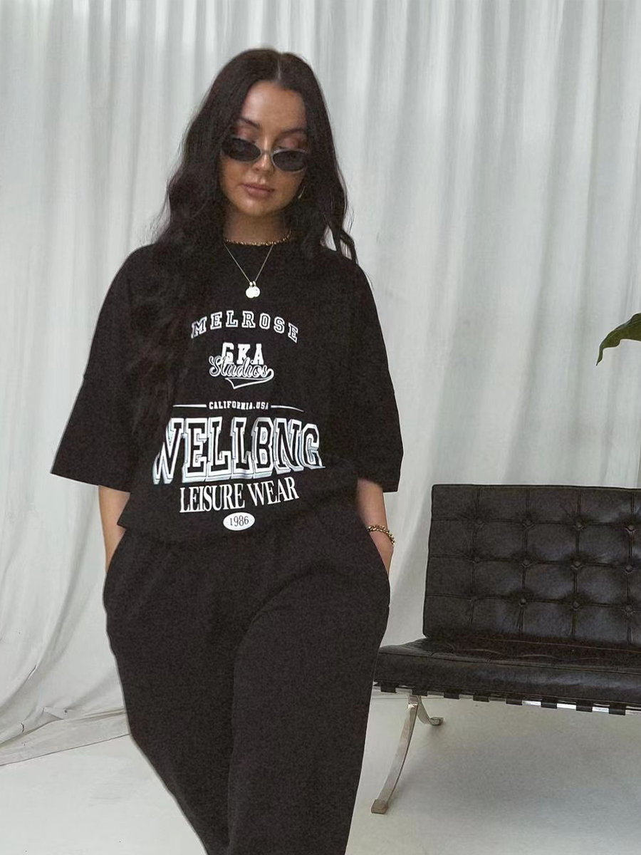 American Retro Black Letter Oversized Short Sleeve T-Shirt for Women - Summer 90s Street Style Top American Retro Black Letter Oversized Short Sleeve T-Shirt for Women - Summer 90s Street Style Top